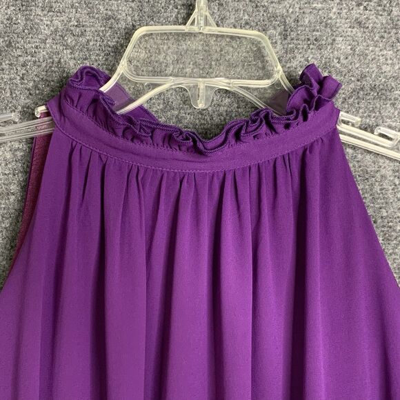 Unbranded Chiffon Maxi Dress Shift Lined Purple High Ruffle Neck Back Tie - Picture 4 of 7